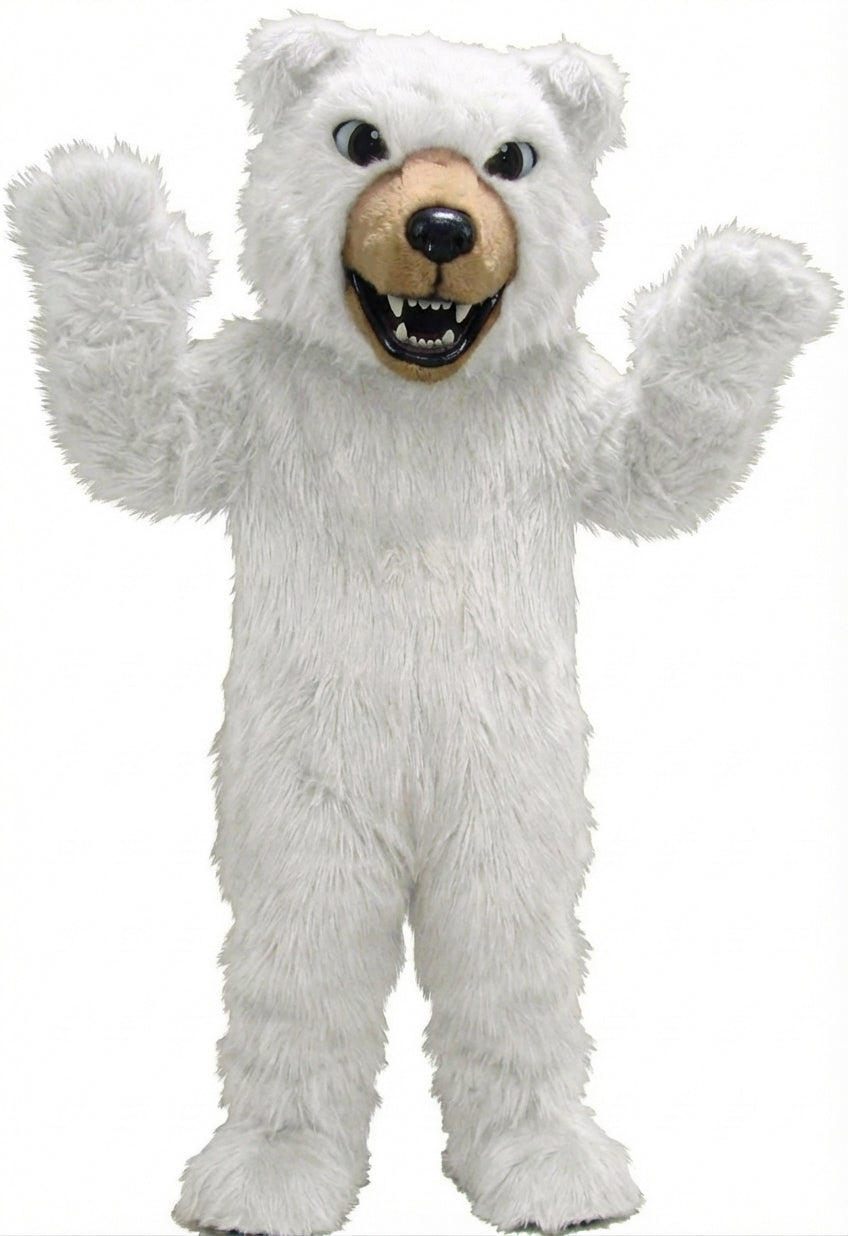 Brown Grizzly Bear Mascot - Long fur / White mascot costume