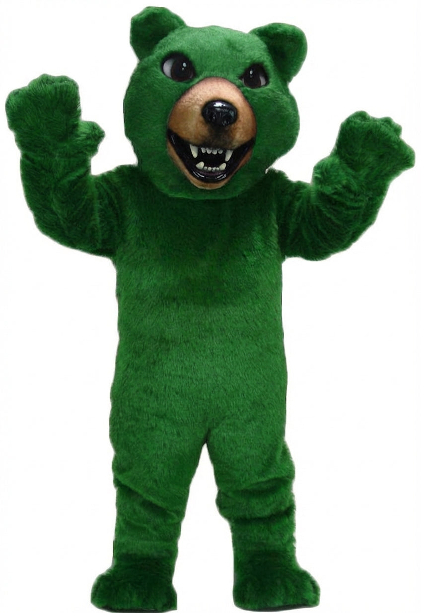 Brown Grizzly Bear Mascot - Short fur / Green mascot costume