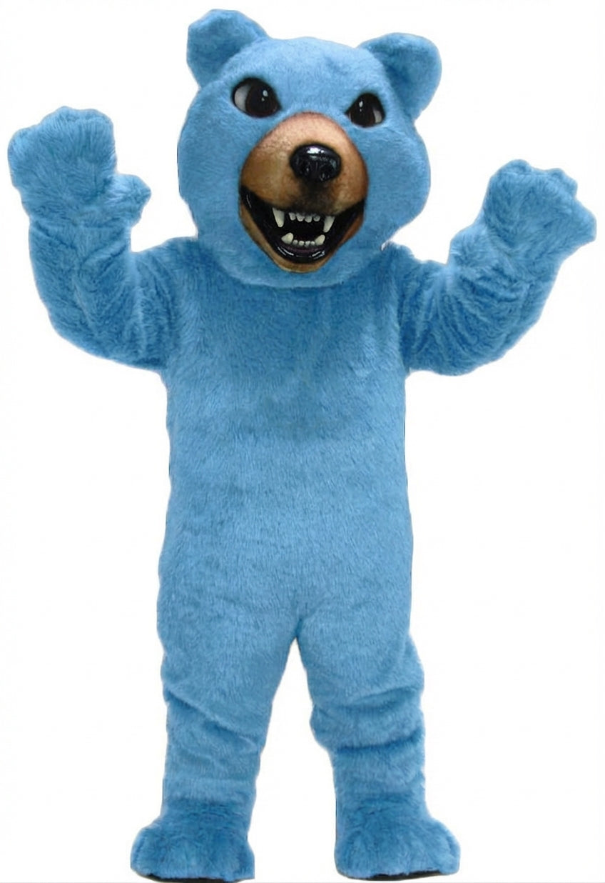 Brown Grizzly Bear Mascot - Short fur / Light blue mascot costume