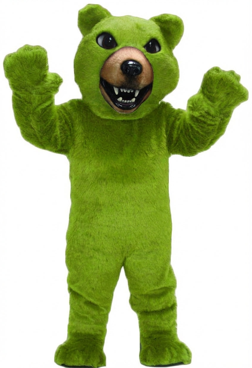 Brown Grizzly Bear Mascot - Short fur / Lime mascot costume