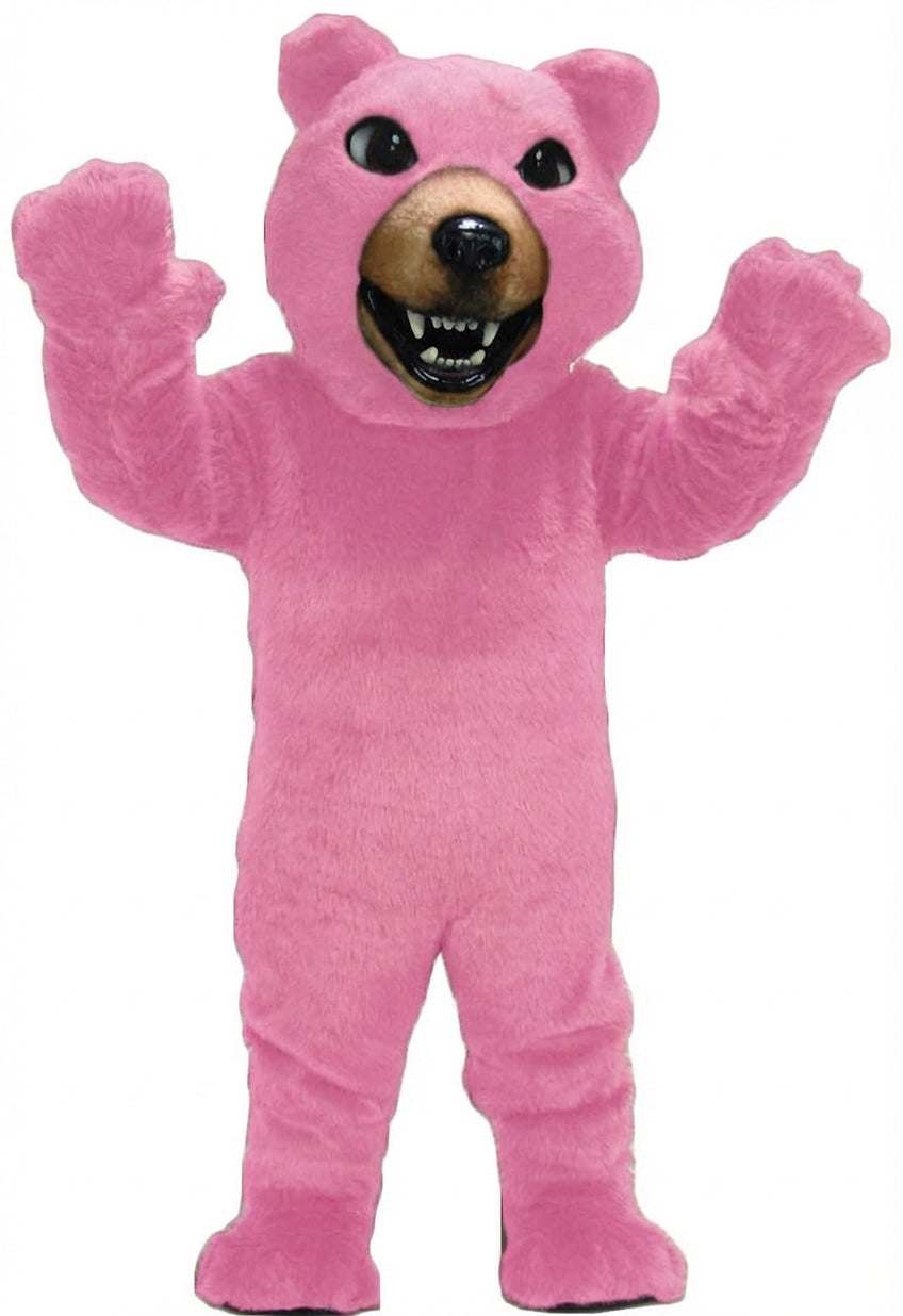 Brown Grizzly Bear Mascot - Short fur / Pink mascot costume