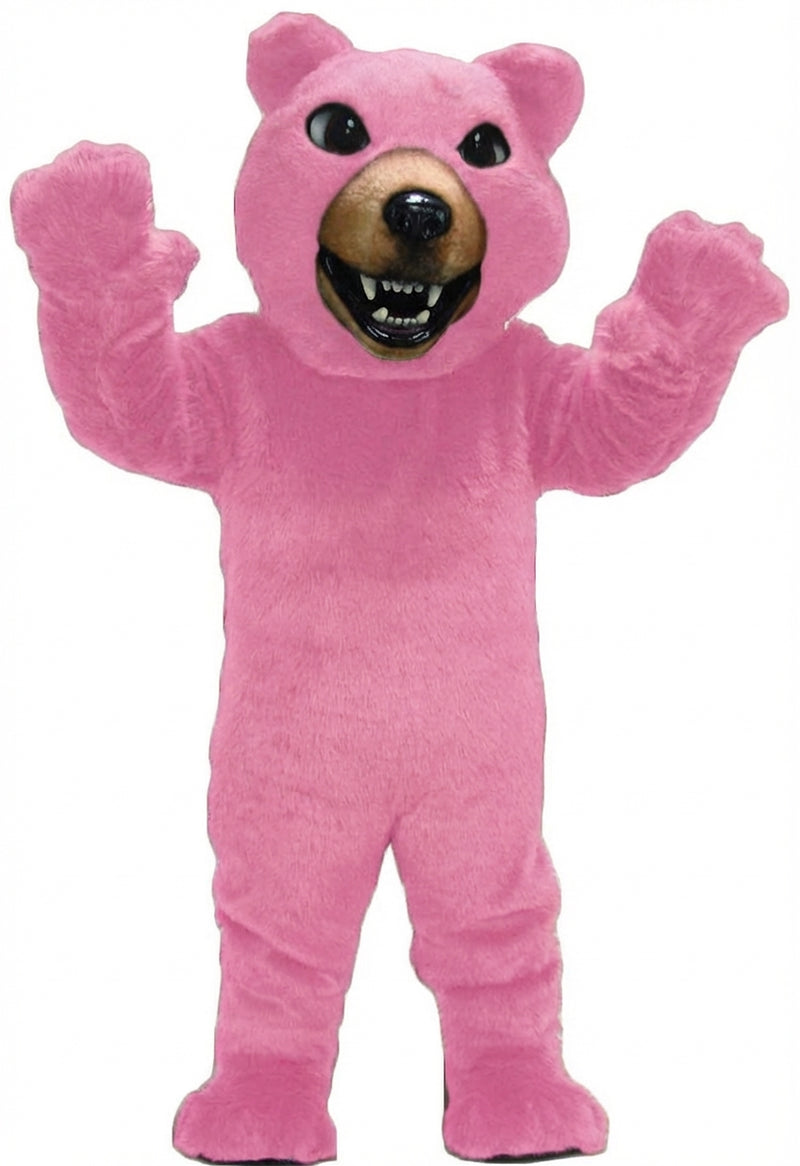 Brown Grizzly Bear Mascot - Short fur / Pink mascot costume