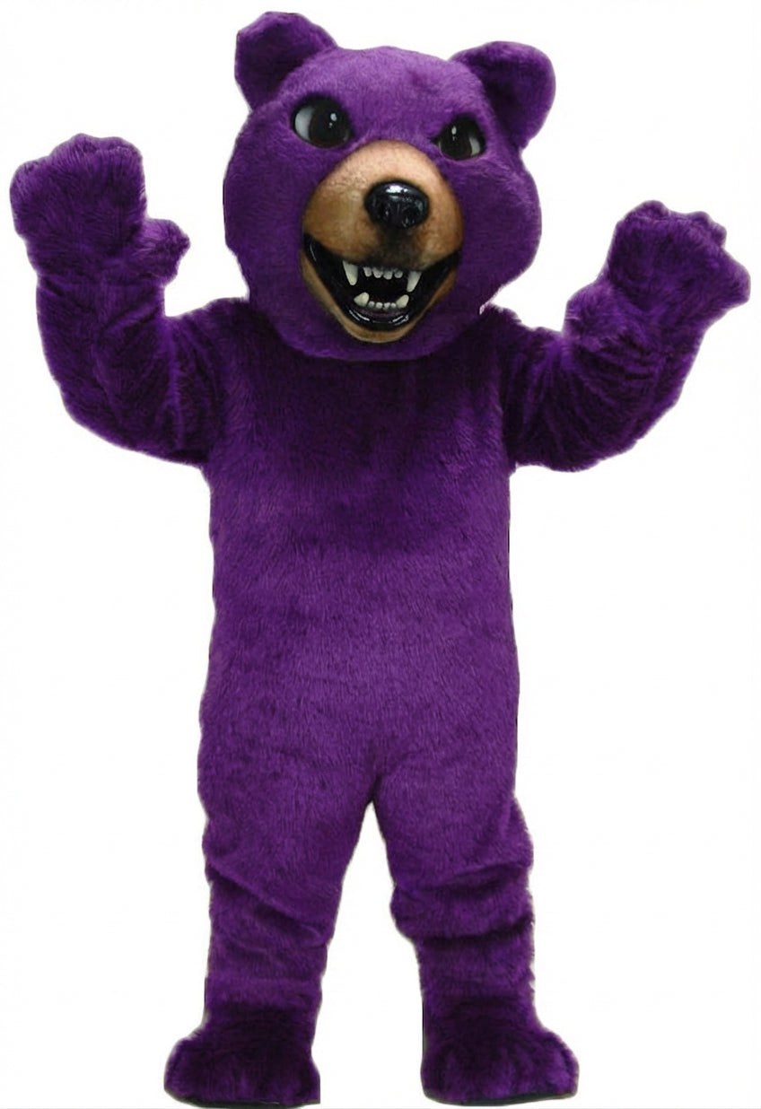 Brown Grizzly Bear Mascot - Short fur / Purple mascot costume