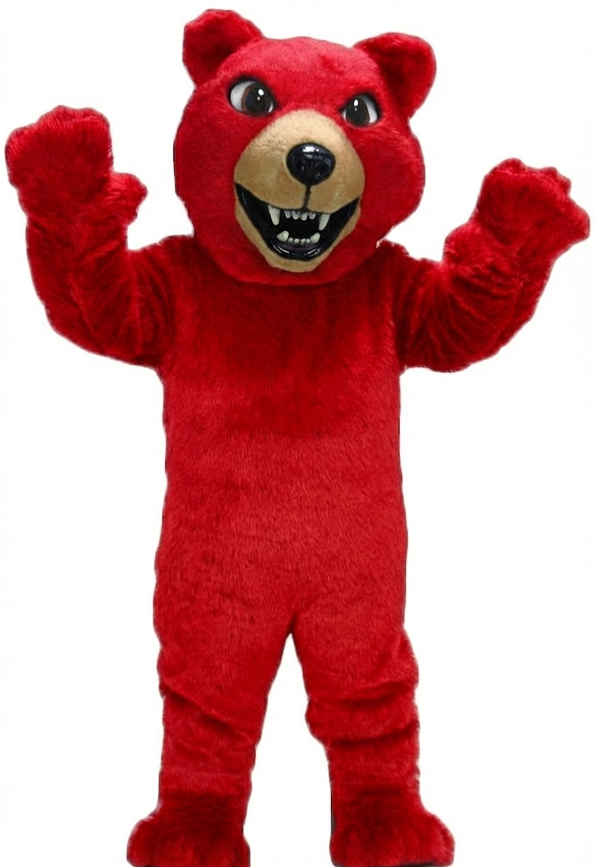 Brown Grizzly Bear Mascot - Short fur / Red mascot costume