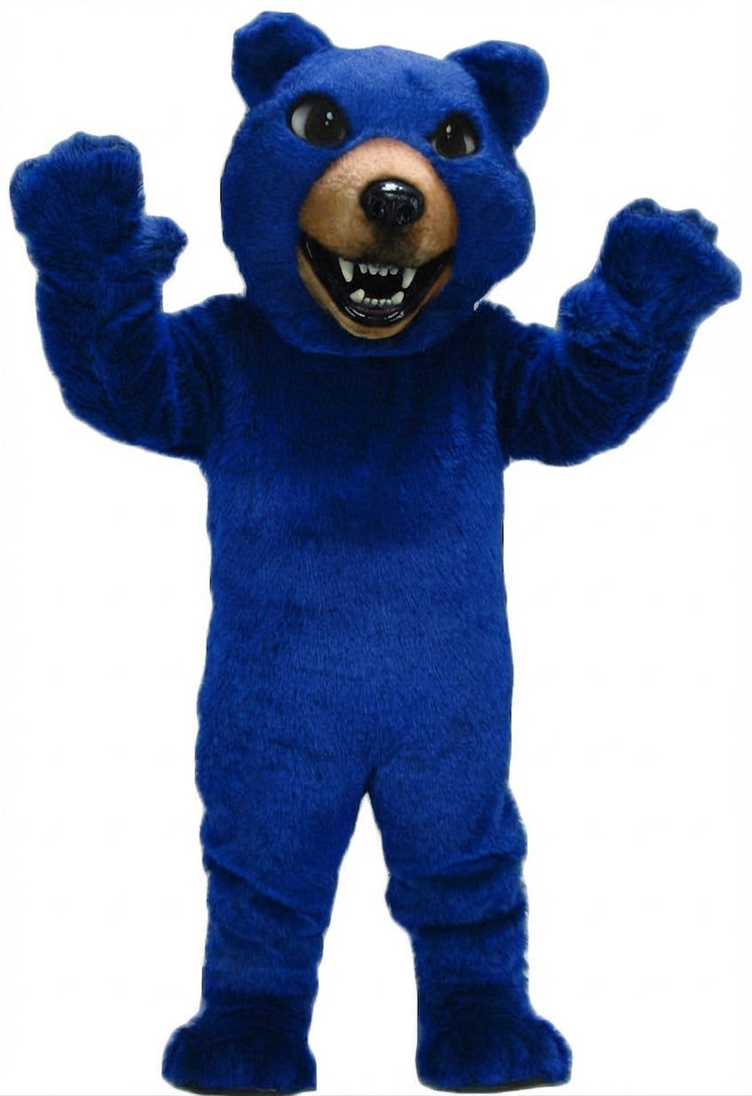 Brown Grizzly Bear Mascot - Short fur / Royal blue mascot costume