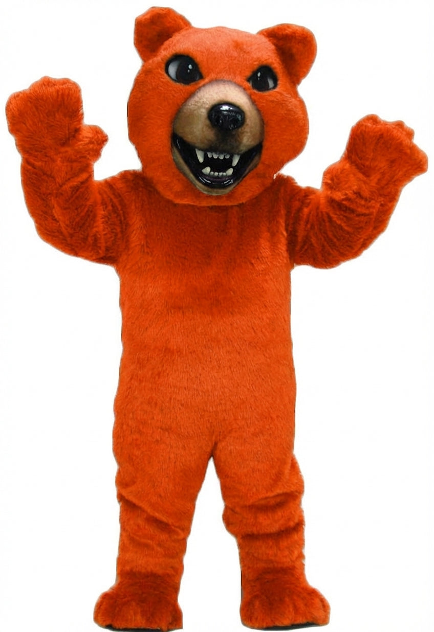 Brown Grizzly Bear Mascot - Short fur / Tiger Orange mascot costume
