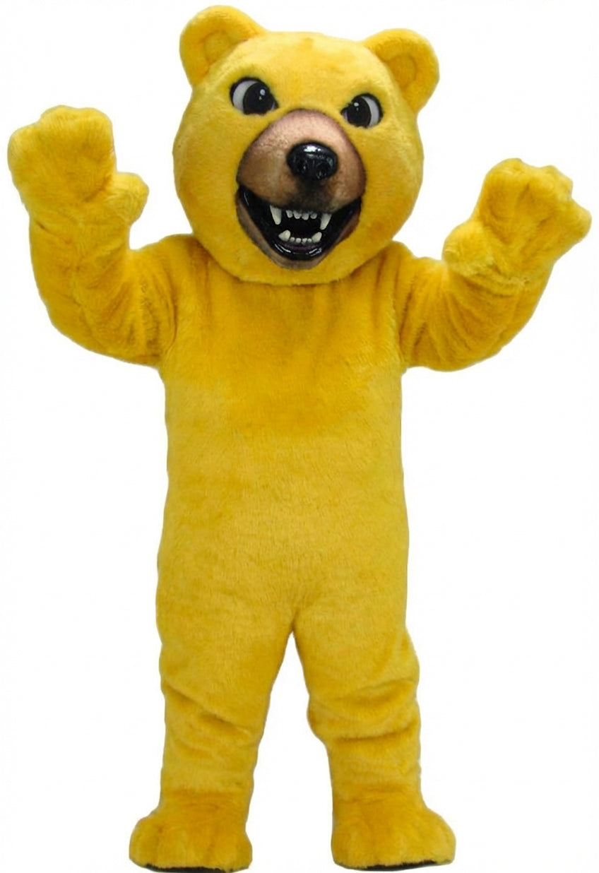 Brown Grizzly Bear Mascot - Short fur / Yellow mascot costume