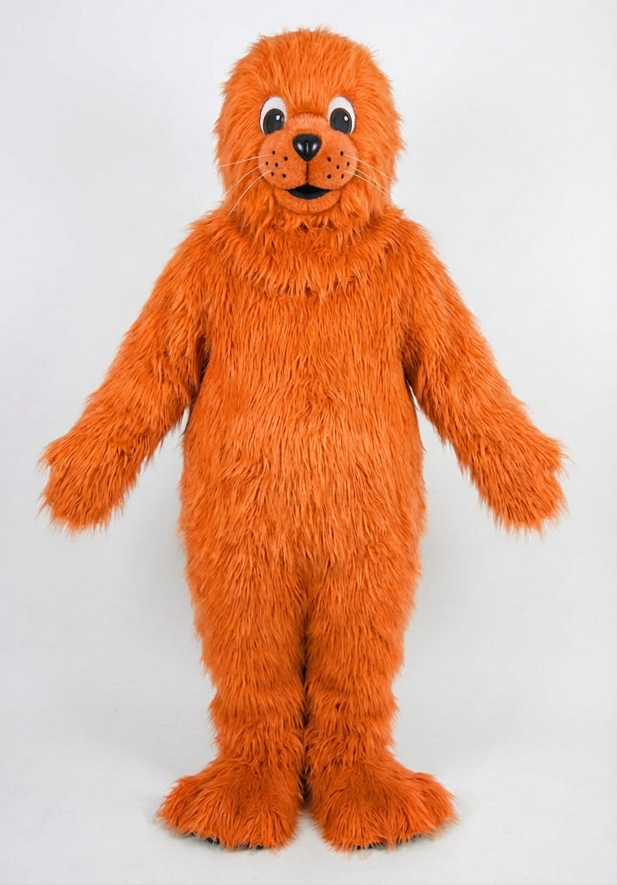 Brown Seal Mascot - Long fur / Bright Orange mascot costume