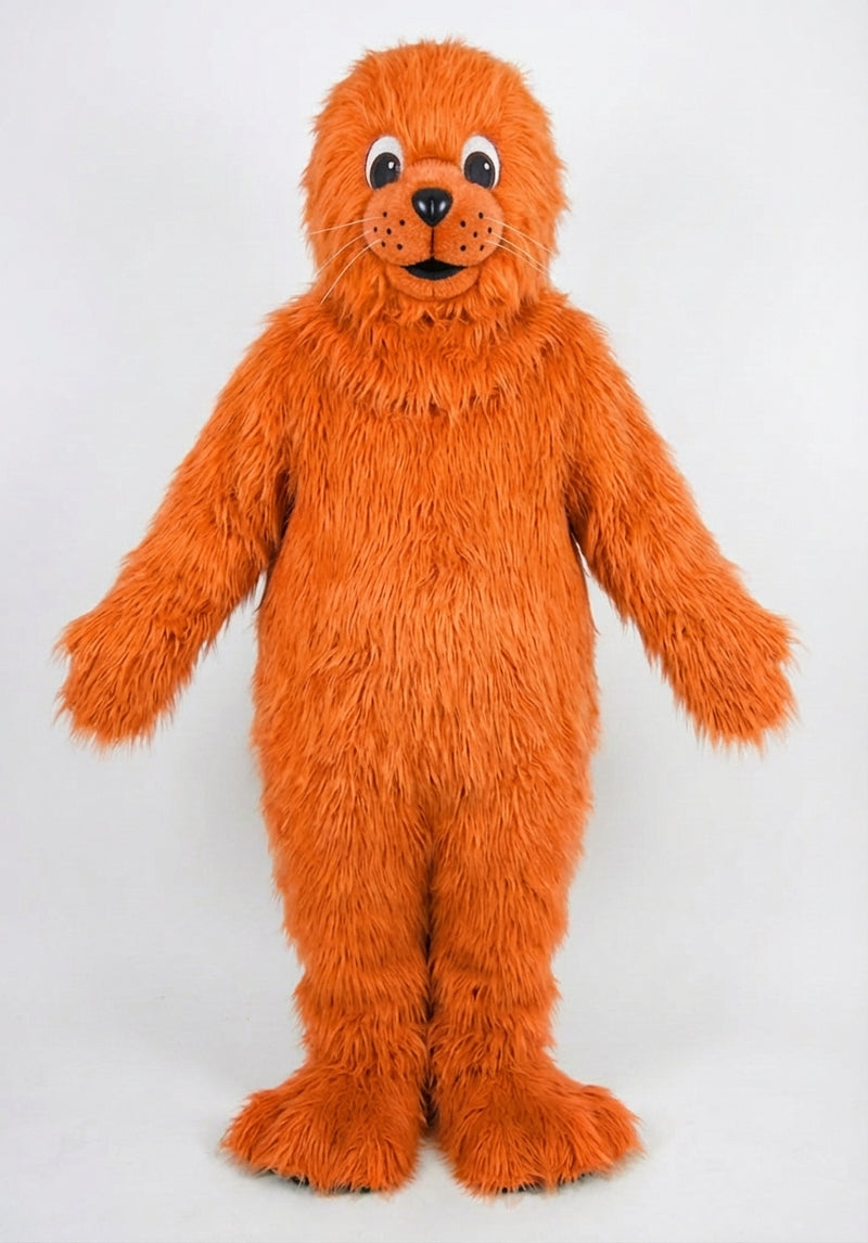 Brown Seal Mascot - Long fur / Bright Orange mascot costume