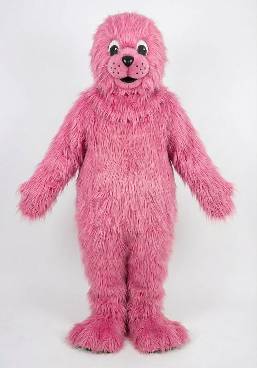 Brown Seal Mascot - Long fur / Bright Pink mascot costume