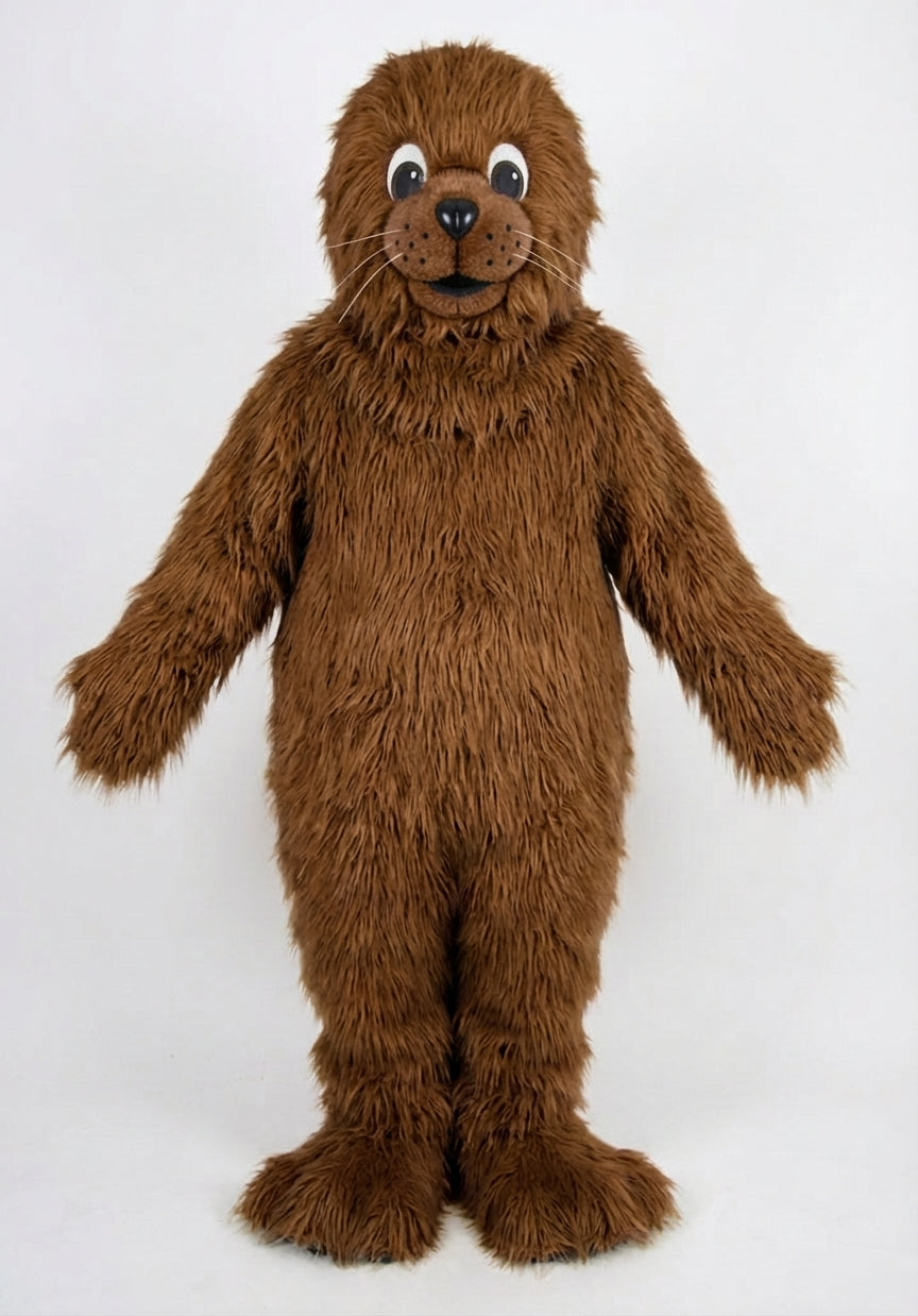 Brown Seal Mascot - Long fur / Dark Brown mascot costume
