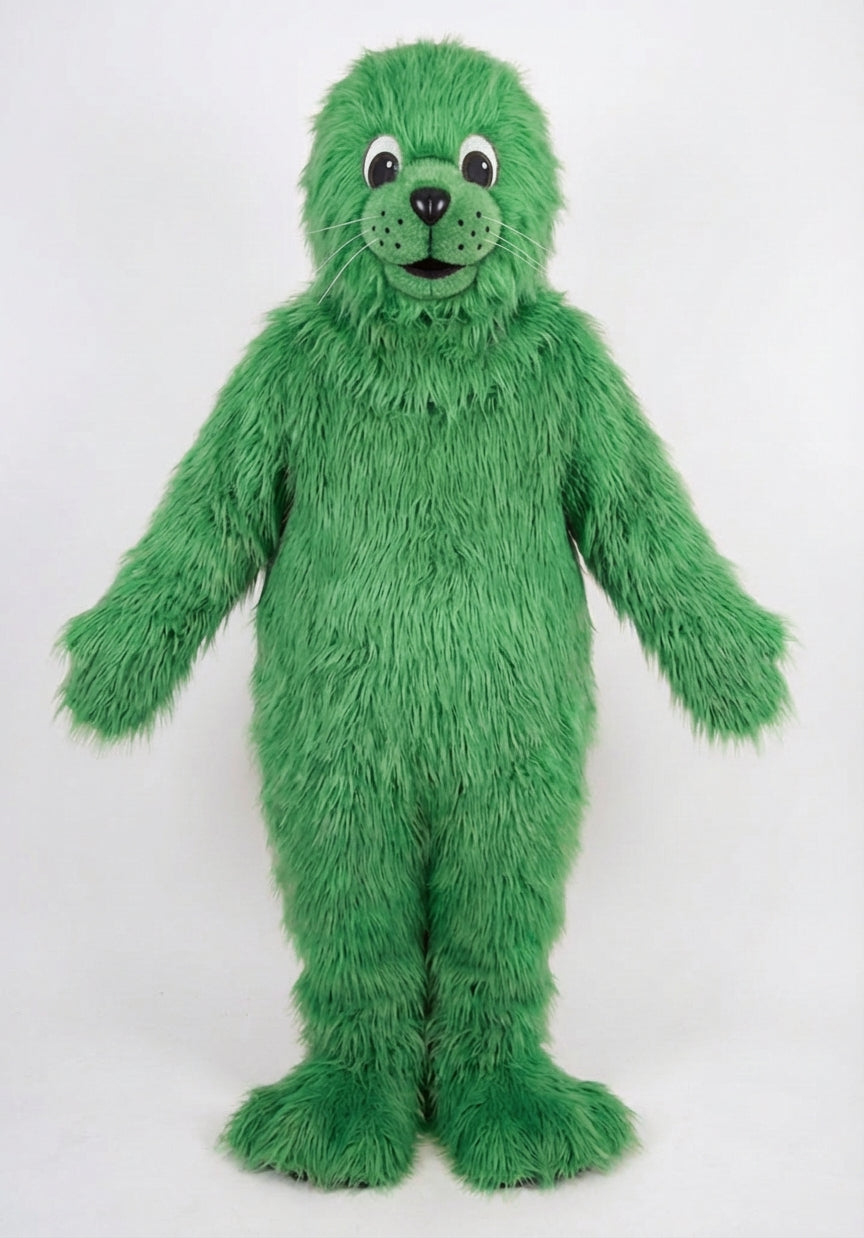 Brown Seal Mascot - Long fur / Green mascot costume
