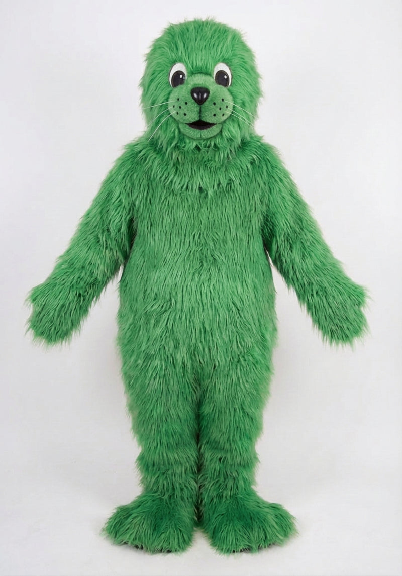 Brown Seal Mascot - Long fur / Green mascot costume