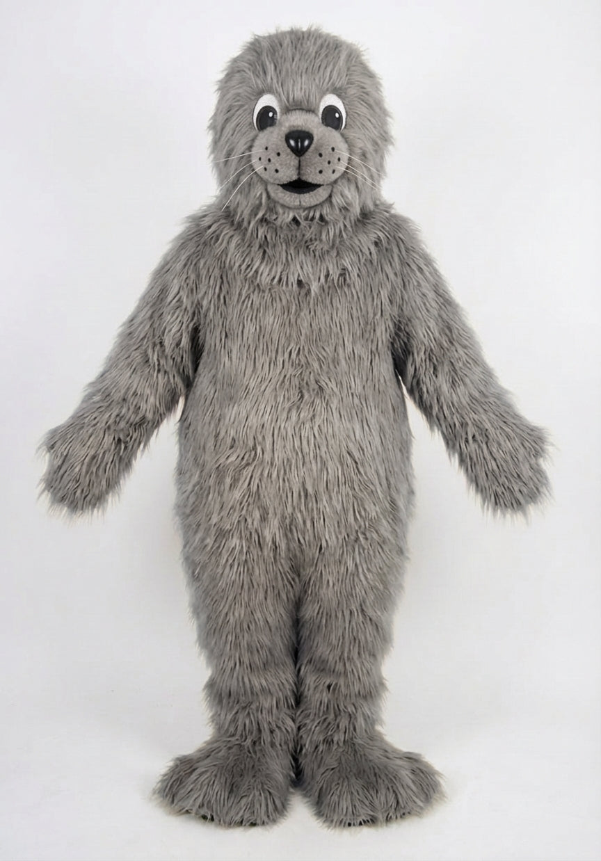 Brown Seal Mascot - Long fur / Grey mascot costume