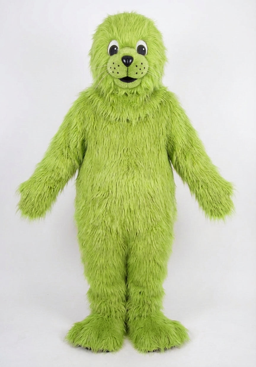 Brown Seal Mascot - Long fur / Lime mascot costume