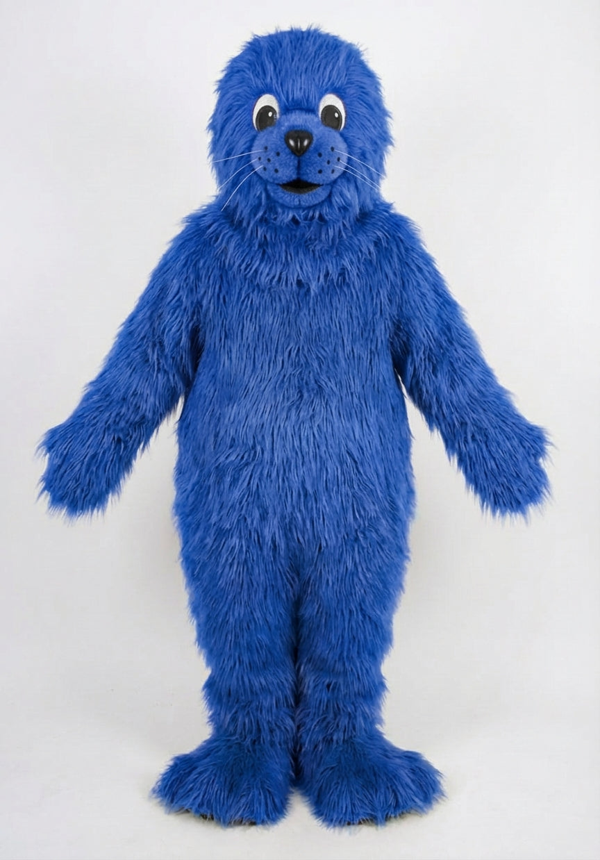 Brown Seal Mascot - Long fur / Royal Blue mascot costume