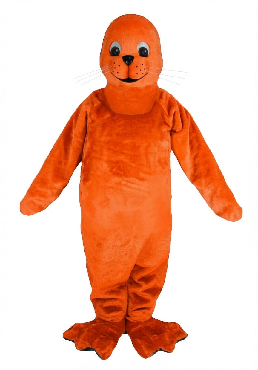 Brown Seal Mascot - Short fur / Bright Orange mascot costume
