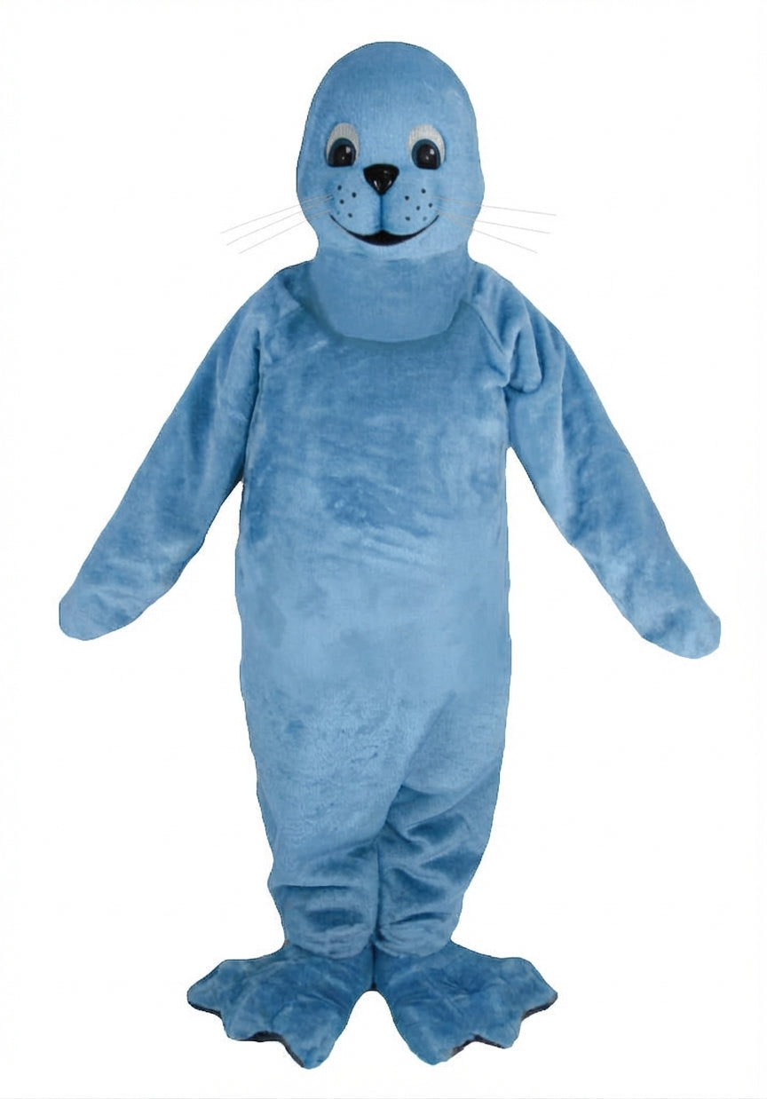 Brown Seal Mascot - Short fur / Light blue mascot costume