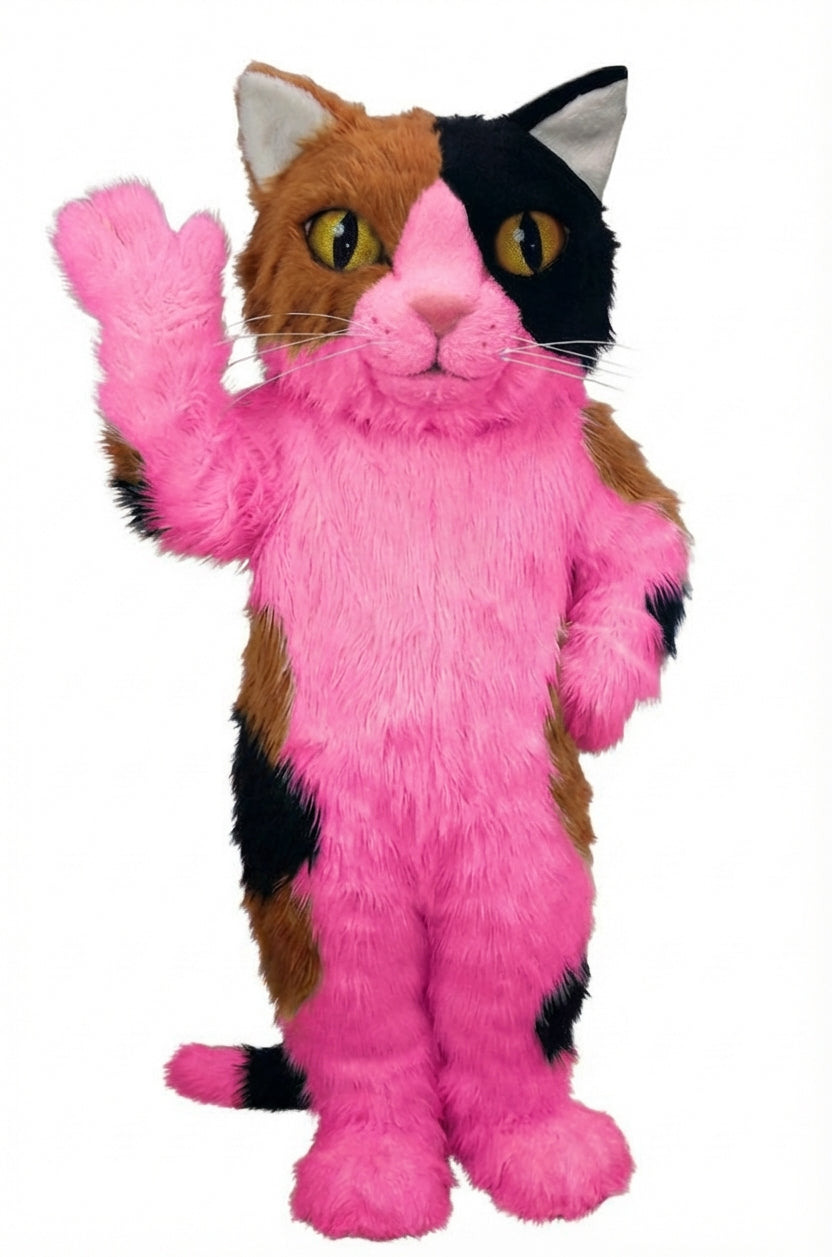 Calico Cat Mascot - Long fur / Bright Pink mascot costume