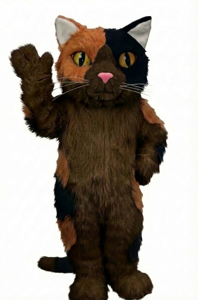 Calico Cat Mascot - Long fur / Dark Brown mascot costume