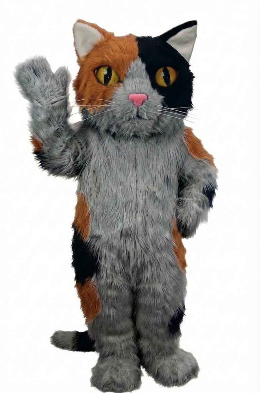 Calico Cat Mascot - Long fur / Grey mascot costume