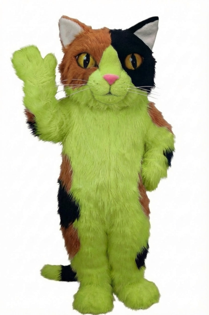 Calico Cat Mascot - Long fur / Lime mascot costume