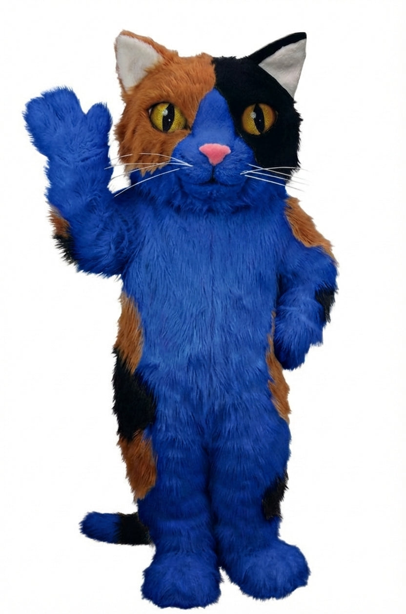 Calico Cat Mascot - Long fur / Royal Blue mascot costume
