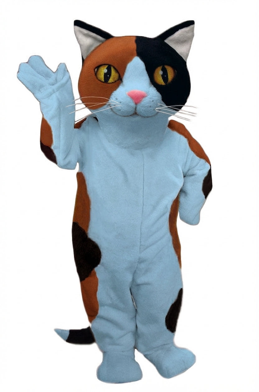 Calico Cat Mascot - Short fur / Light blue mascot costume