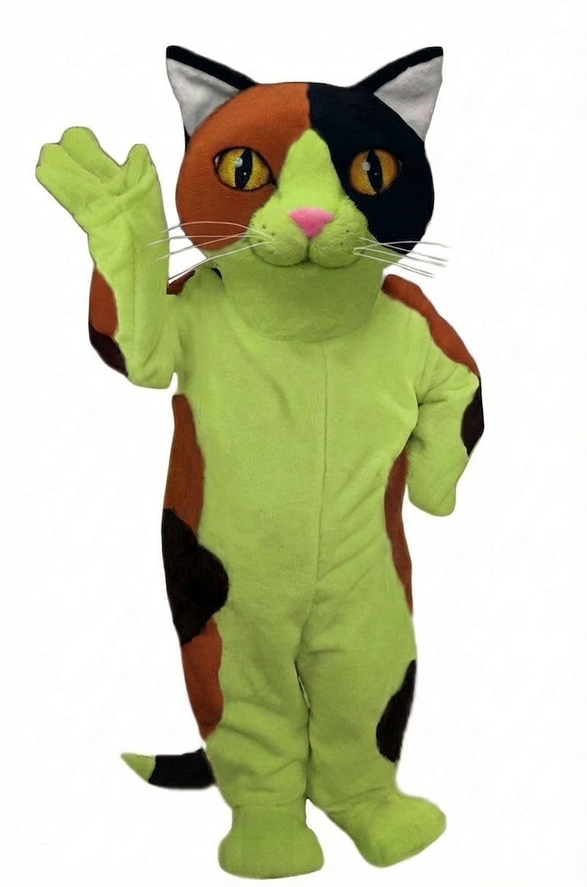 Calico Cat Mascot - Short fur / Lime mascot costume