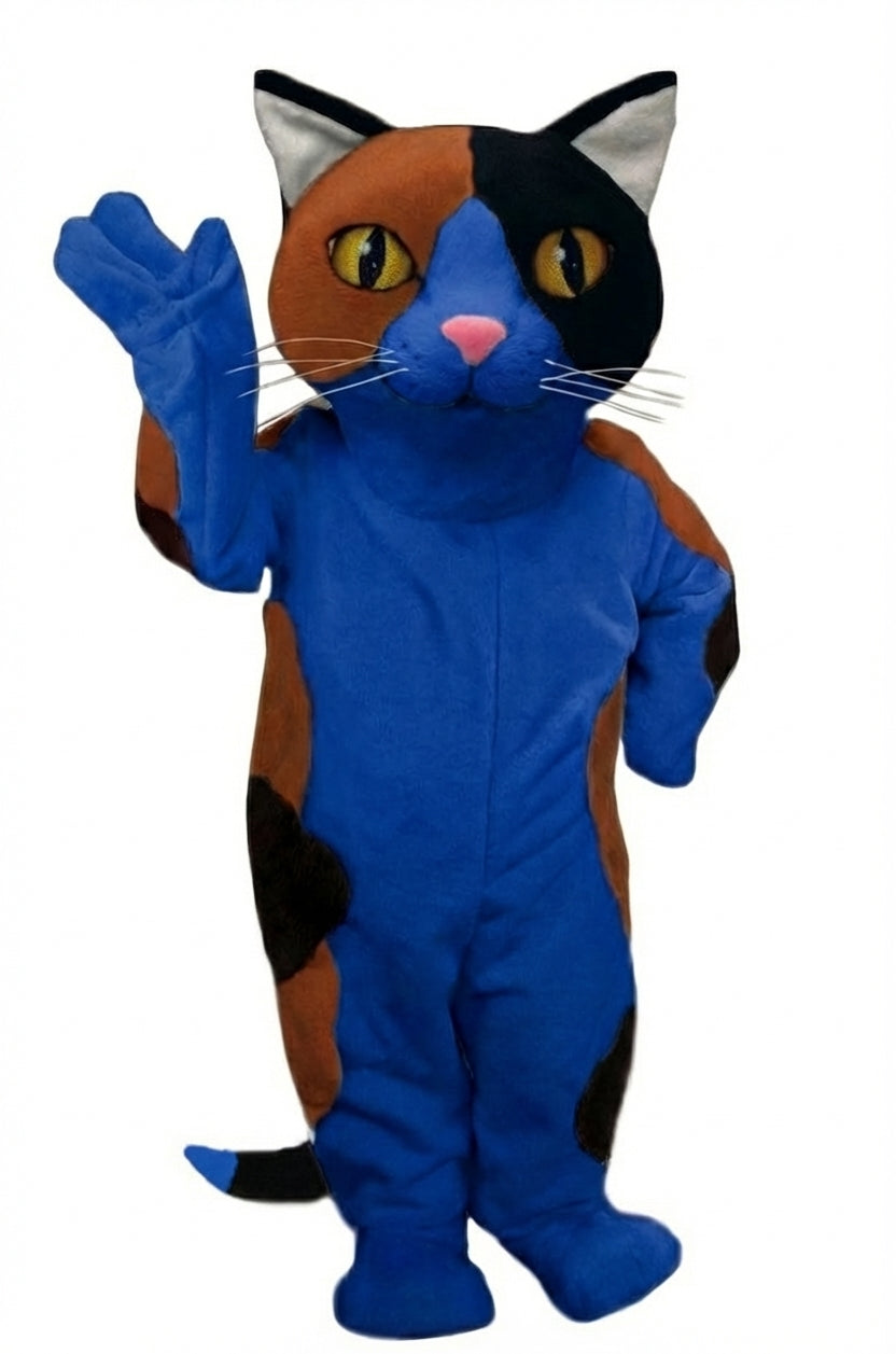 Calico Cat Mascot - Short fur / Royal blue mascot costume