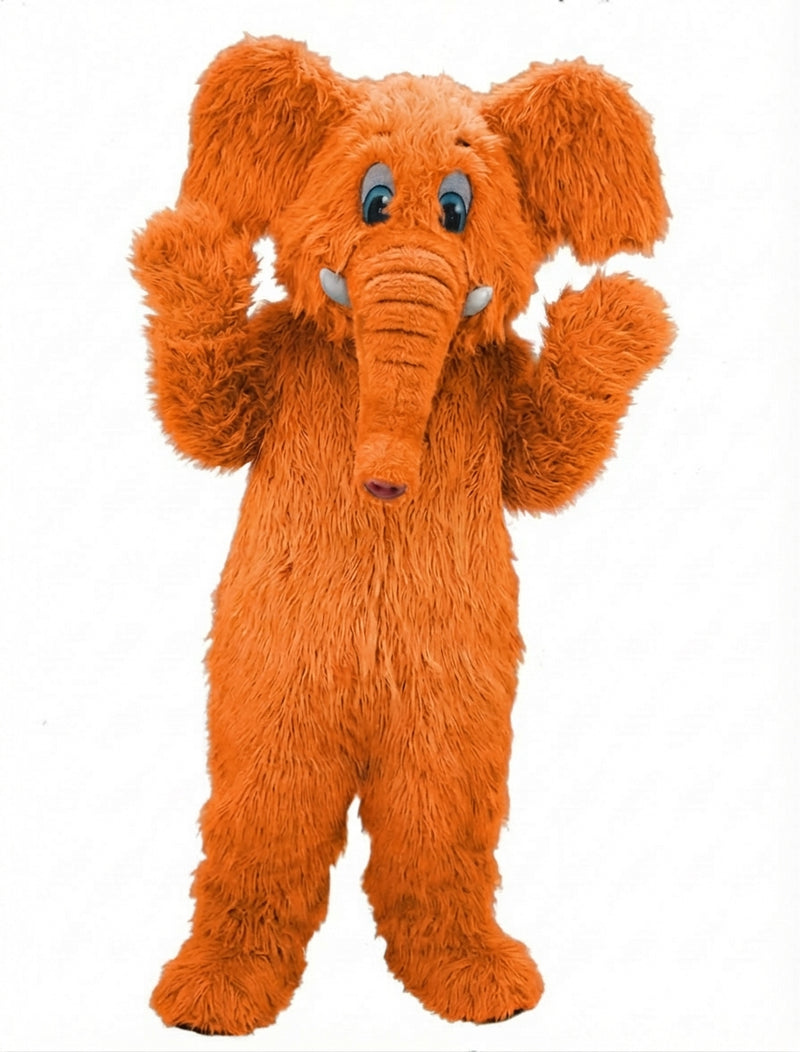 Cartoon Elephant Mascot - Long fur / Bright Orange mascot costume