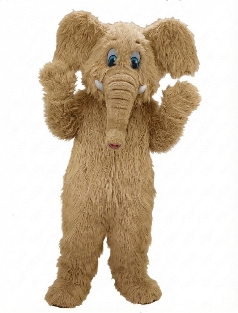 Cartoon Elephant Mascot - Long fur / Tan mascot costume
