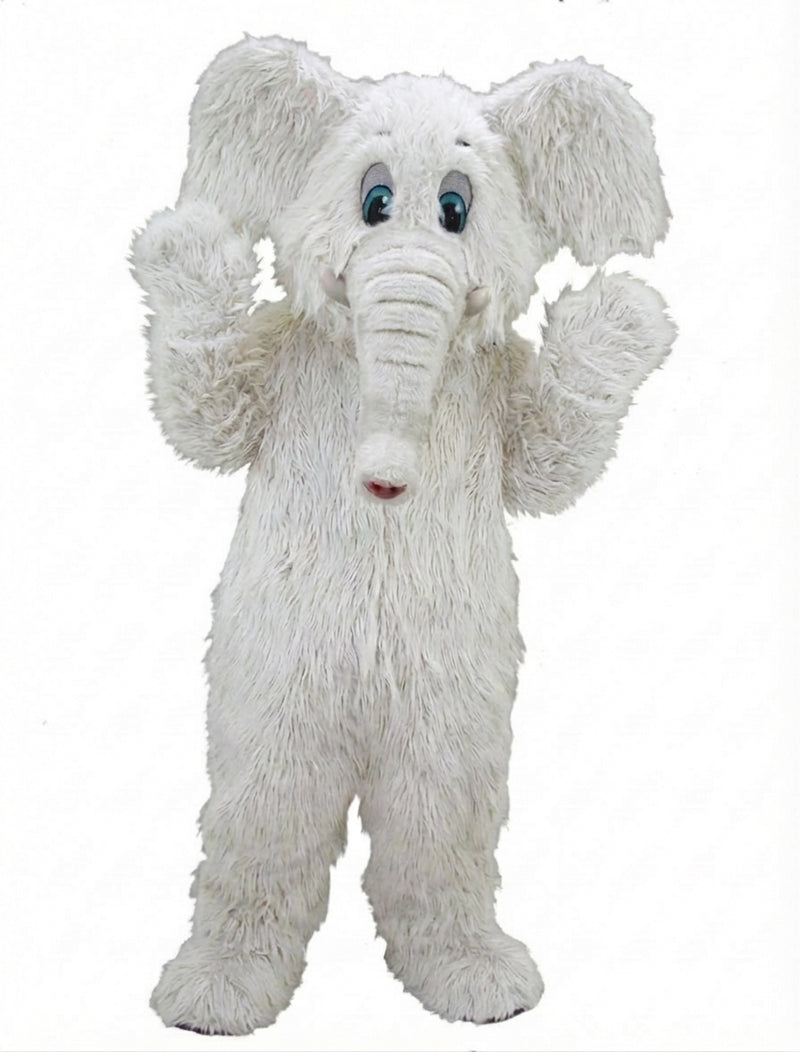 Cartoon Elephant Mascot - Long fur / White mascot costume