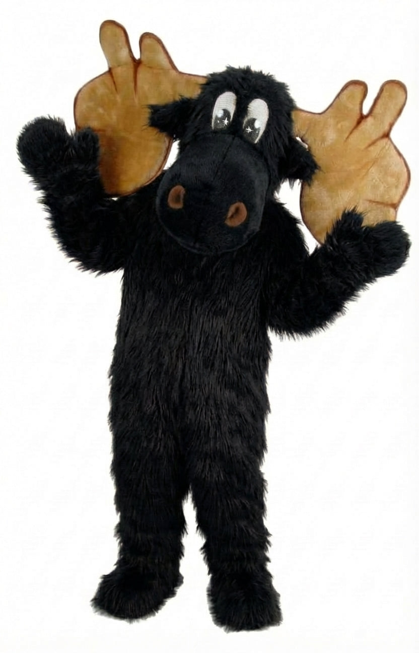 Cartoon Moose Mascot - Long fur / Black mascot costume