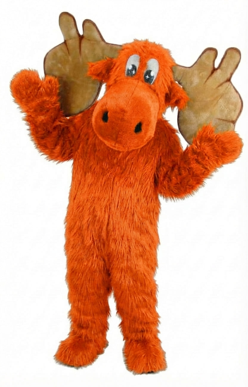 Cartoon Moose Mascot - Long fur / Bright Orange mascot costume