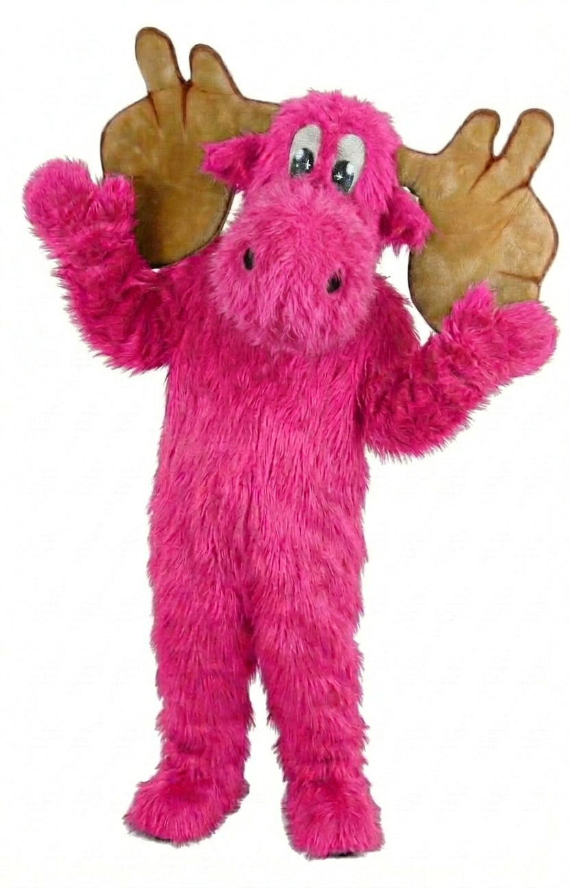 Cartoon Moose Mascot - Long fur / Bright Pink mascot costume