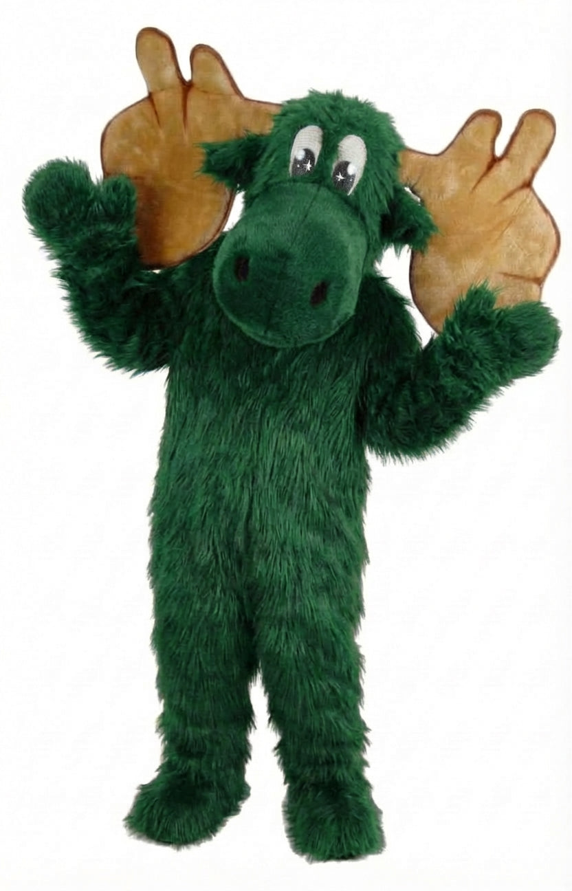 Cartoon Moose Mascot - Long fur / Green mascot costume