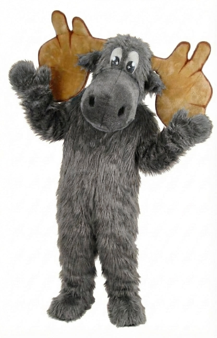Cartoon Moose Mascot - Long fur / Grey mascot costume