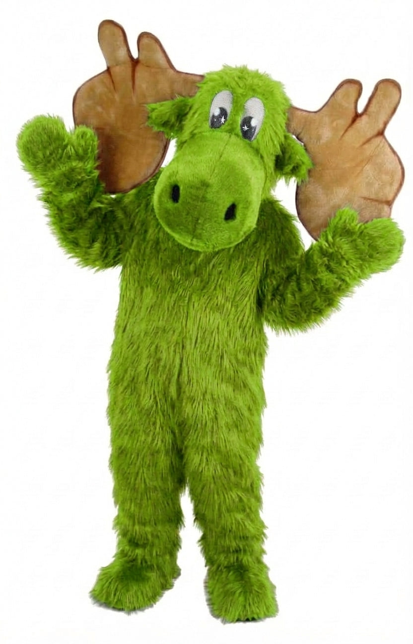 Cartoon Moose Mascot - Long fur / Lime mascot costume