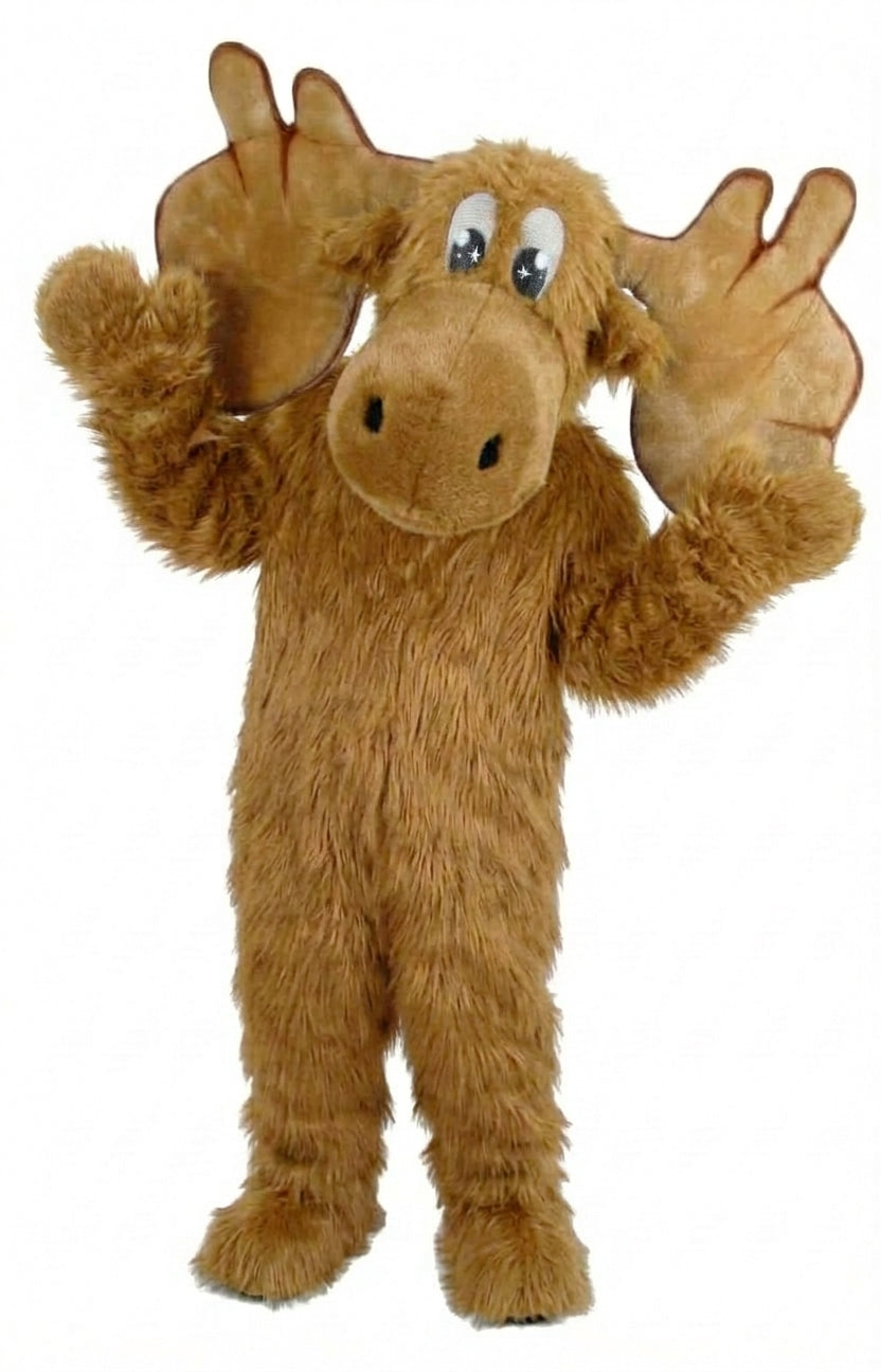 Cartoon Moose Mascot - Long fur / Tan mascot costume