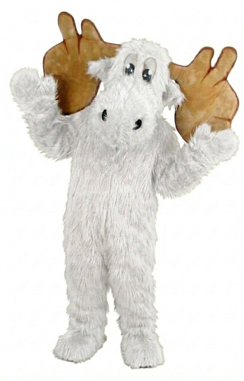 Cartoon Moose Mascot - Long fur / White mascot costume