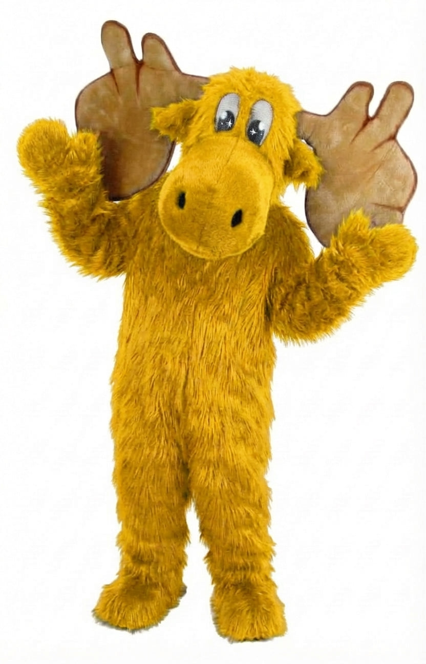 Cartoon Moose Mascot - Long fur / Yellow mascot costume