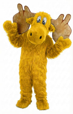 Cartoon Moose Mascot - Long fur / Yellow mascot costume