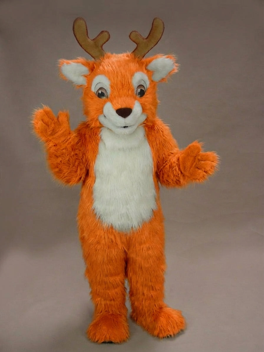 Fawn Baby Deer Mascot - Long fur / Bright Orange mascot costume