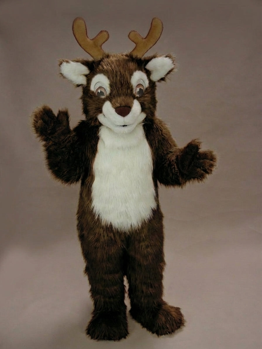 Fawn Baby Deer Mascot - Long fur / Dark Brown mascot costume