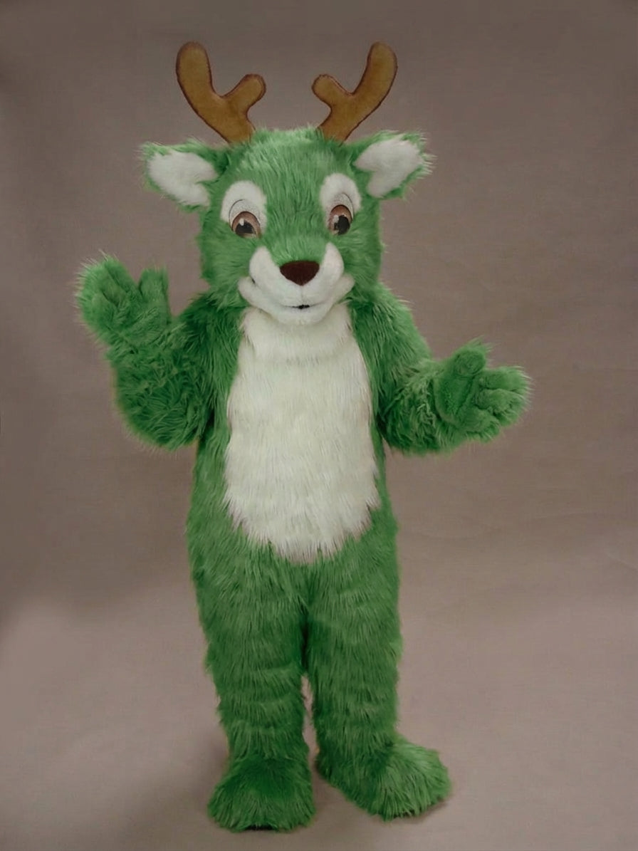 Fawn Baby Deer Mascot - Long fur / Green mascot costume