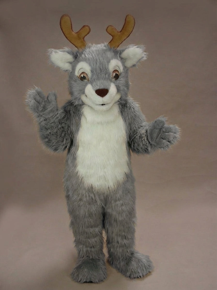 Fawn Baby Deer Mascot - Long fur / Grey mascot costume