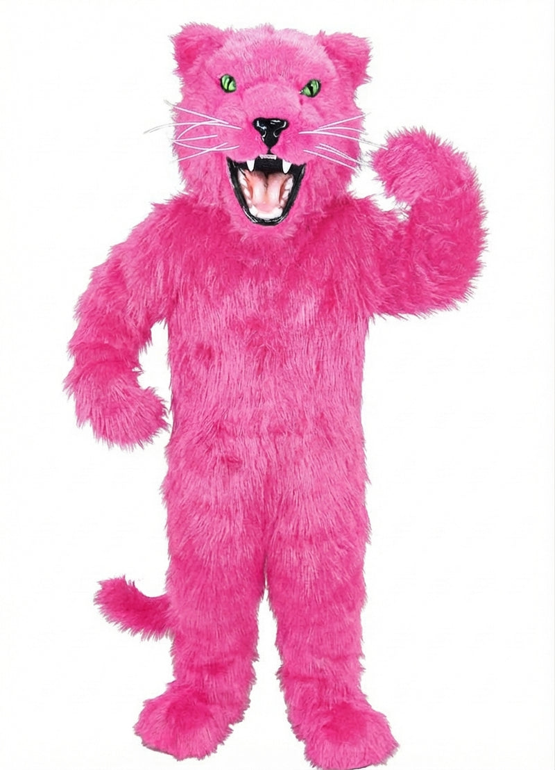 Fierce Black Panther Mascot - Long fur / Bright Pink mascot costume