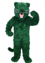 Fierce Black Panther Mascot - Long fur / Green mascot costume