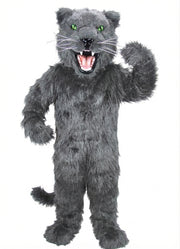 Fierce Black Panther Mascot - Long fur / Grey mascot costume